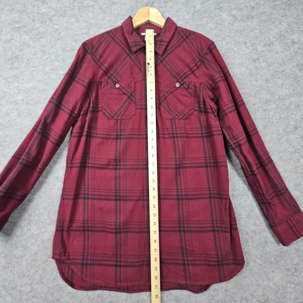 Duluth Trading Women's Red Plaid Button Up Shirt Size M Flannel Roll Tab Sleeves - Picture 8 of 11